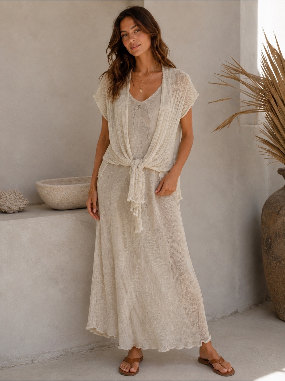 Vanilla Positano Linen Knit Maxi Dress Set Coastal Boho Cottagecore Italy